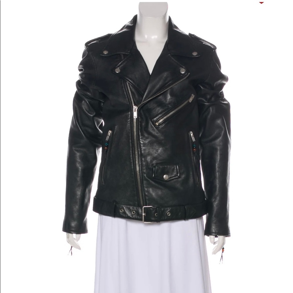 BLK DNM Black leather biker jacket, size S